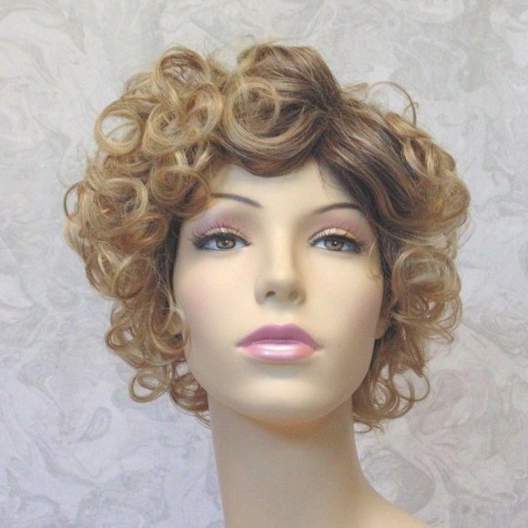 Short Curly Sandy Blonde wDark Roots Synthetic Wig main image 10